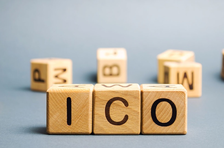 “ICO” Formed by Wooden Alphabet Blocks