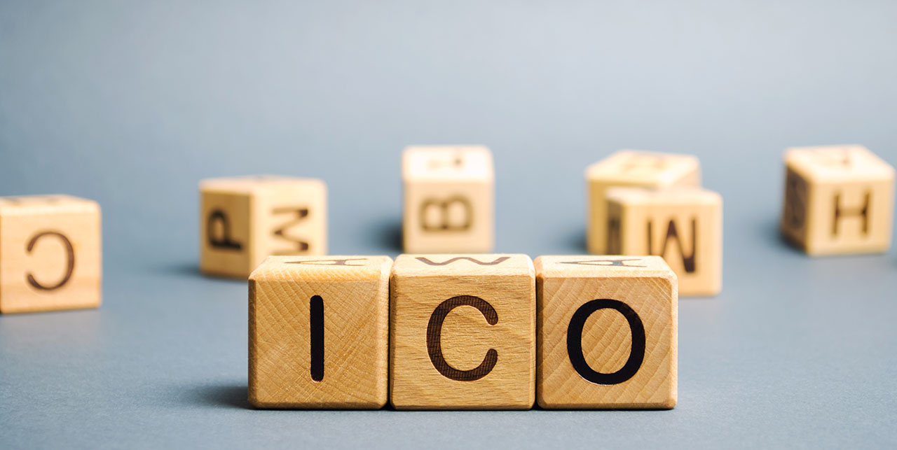 “ICO” Formed by Wooden Alphabet Blocks